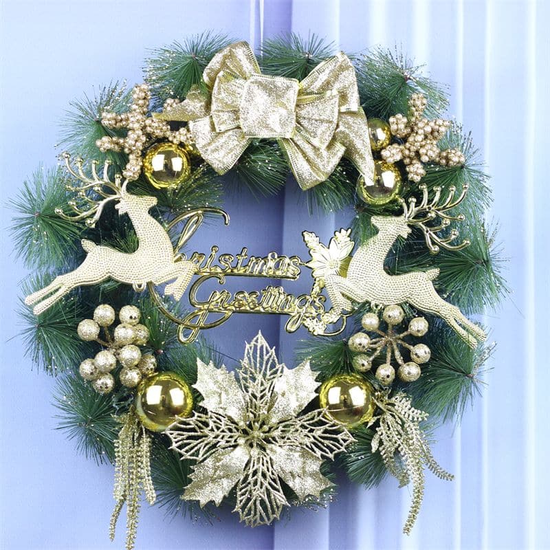 Pine Needle Christmas Wreath Double Deer 40/50/60cm Red Gold Silver Purple Wreath Christmas Decorations Door Hanging ktclubs.com