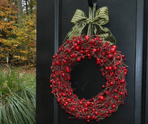 Red Berry Christmas Wreath - Holiday Wreath - Red Wreath - Christmas Wreath - Choose Bow ktclubs.com