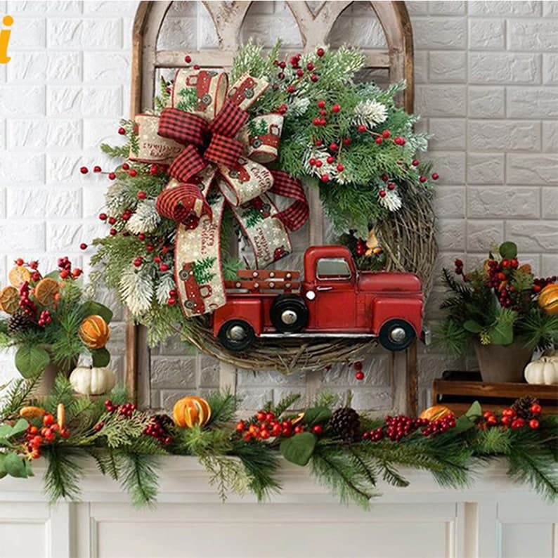 Red Truck Christmas Wreath Door Hanging Christmas Wreath ktclubs.com