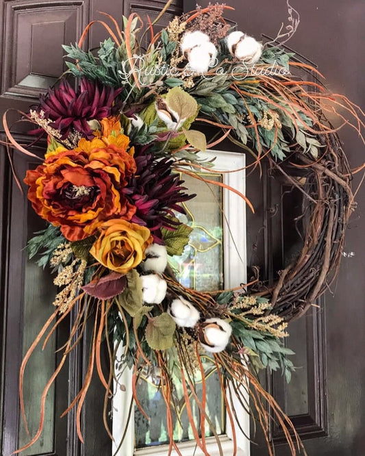 Rust & Burgundy Fall Wreath, Front Door Wreaths, Rustic Wreath, Door Décor, Front Door Wreath, Boho Door Wreath, Autumn Wreath, Fall Decor ktclubs.com