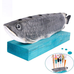 Solid wood hand carved dragon fish pen holder multifunctional creative storage log pen holder ornament gift ktclubs.com