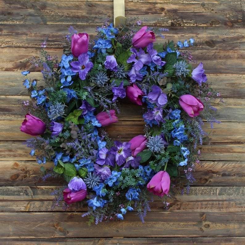 Spring Purple Lavender Purple Tulip Wreath Blue Larch Spring Summer Wreath ktclubs.com