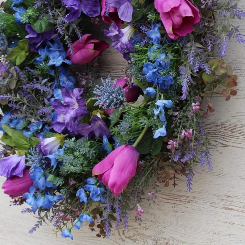 Spring Purple Lavender Purple Tulip Wreath Blue Larch Spring Summer Wreath ktclubs.com