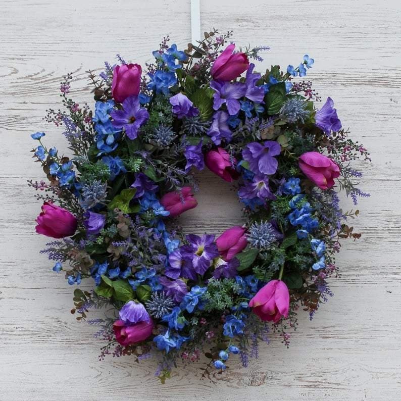 Spring Purple Lavender Purple Tulip Wreath Blue Larch Spring Summer Wreath ktclubs.com