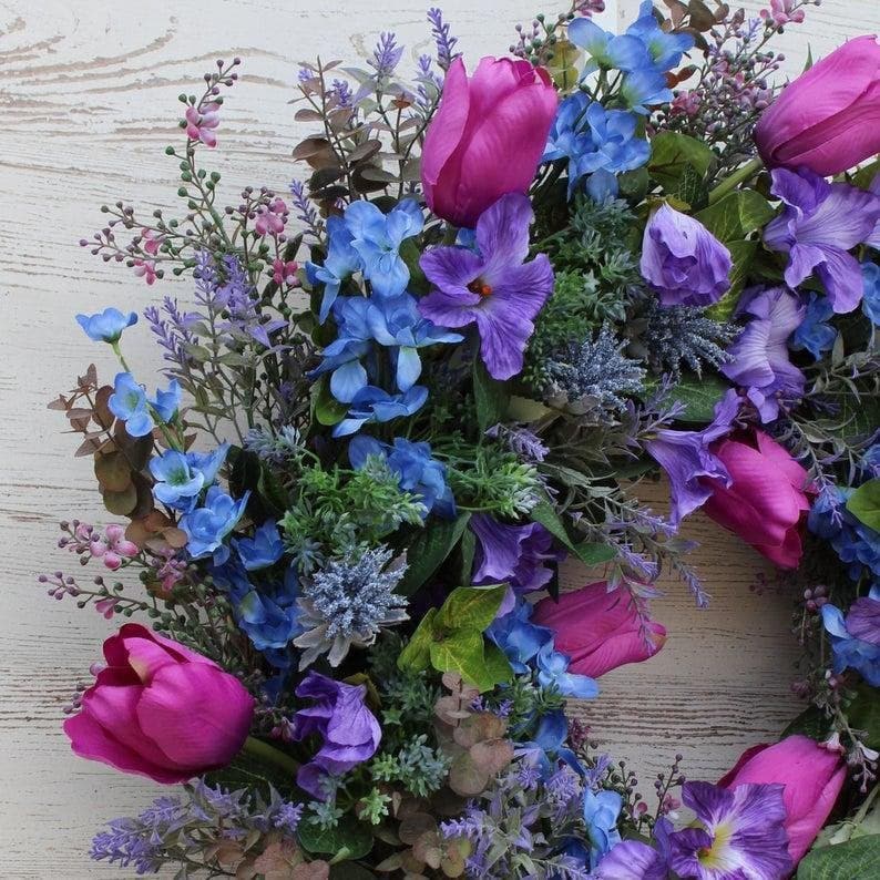 Spring Purple Lavender Purple Tulip Wreath Blue Larch Spring Summer Wreath ktclubs.com