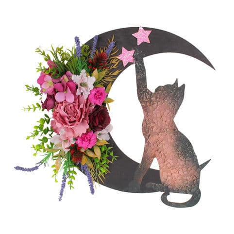 Star Cat Wreath Plant Crescent Moon Halloween Moon Home Decoration Cat Lover's Gift ktclubs.com