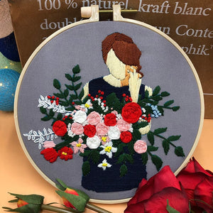 The Girl with the Flower - Embroidery ktclubs.com