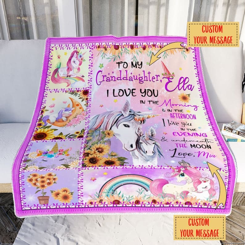 To My Granddaughter Blanket From Grandma,Grandpa,Customized Name Unicorn Blanket For Girls,Custom Unicorn Blanket,Personalized Throw Blanket ktclubs.com