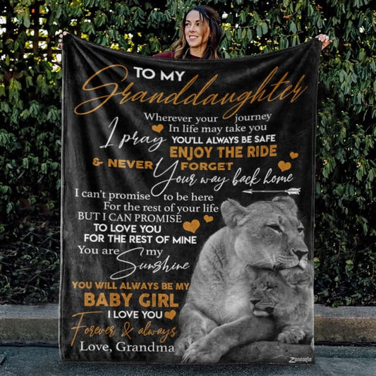 To My Granddaughter, Enjoy The Ride, Lion Blanket, Customized Name, Personalized Blanket, Gifts For Granddaughter From Grandpa, Grandma ktclubs.com