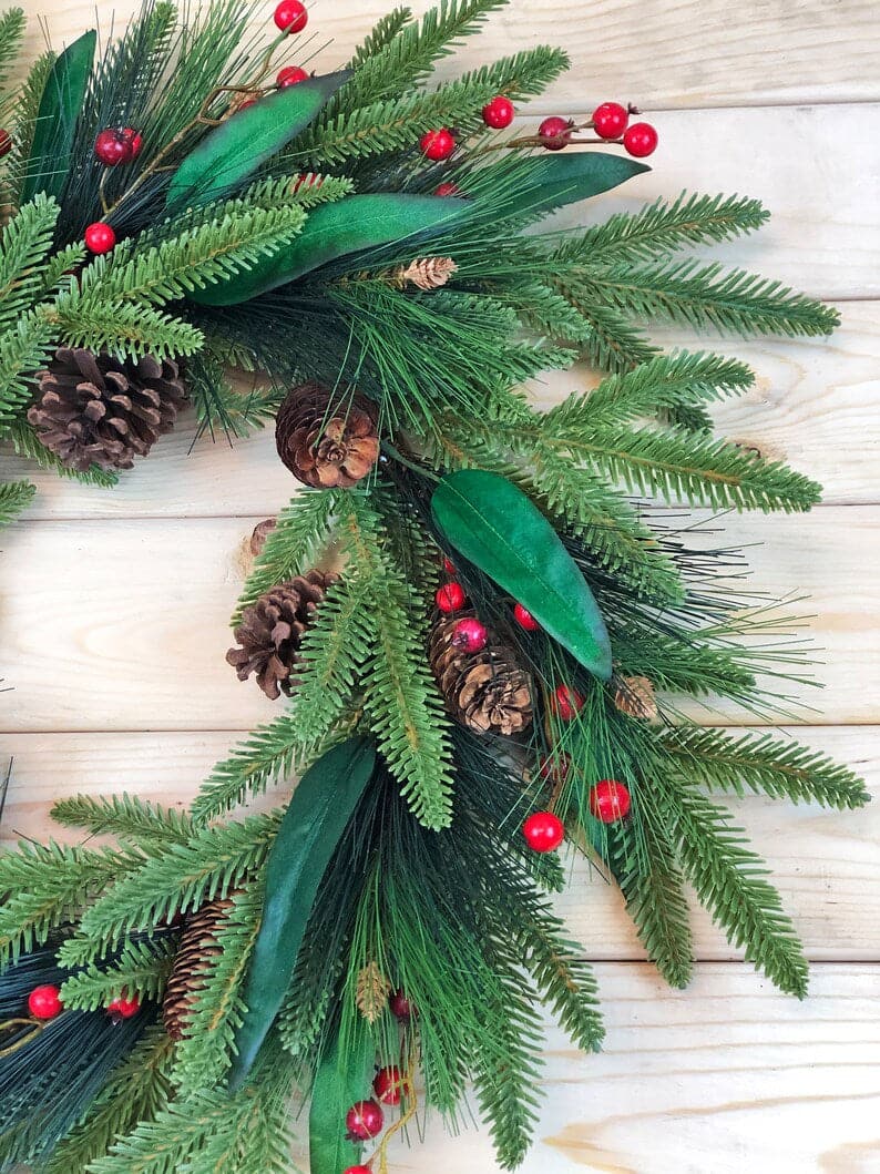 Traditional Christmas Wreath for Front Door | Spruce Pine Greenery | Holiday Red Berries | Winter Wreath ktclubs.com