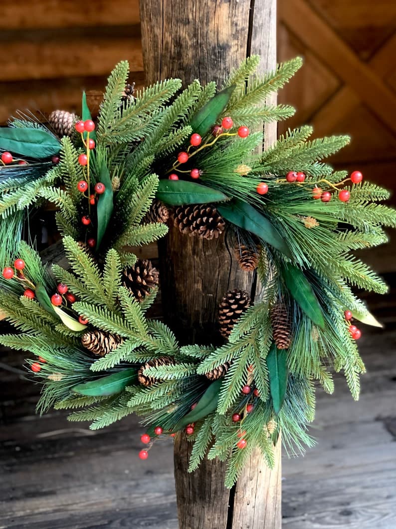 Traditional Christmas Wreath for Front Door | Spruce Pine Greenery | Holiday Red Berries | Winter Wreath ktclubs.com