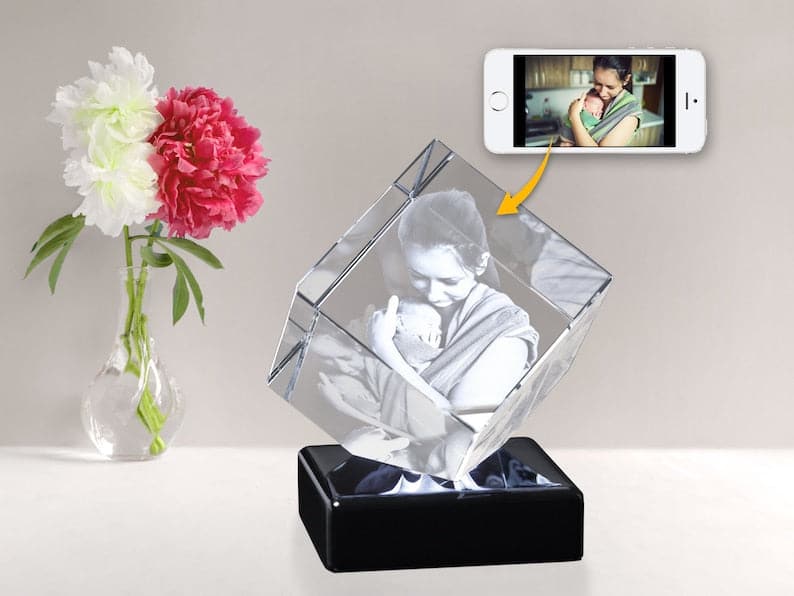 Unique 3D Photo Gift for Mom, Engraved Photo Crystal, LED light base, Lady Boss Gifts, Mother Birthday Present, Custom Family Photo Frame ktclubs.com