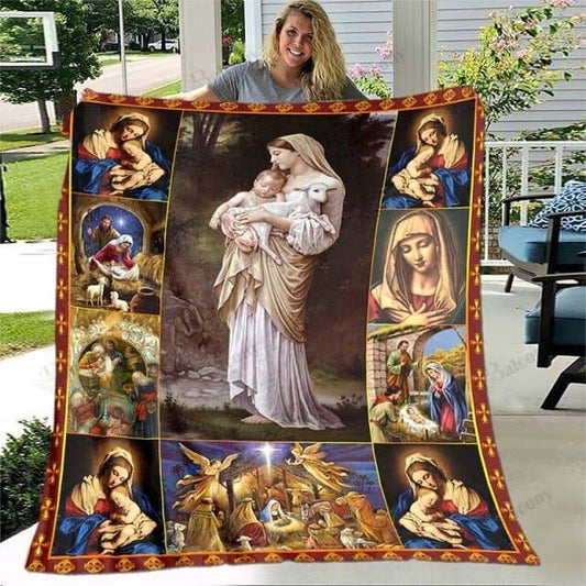 VIRGIN MARY HOLDING HER CHILD THROW BLANKET ktclubs.com