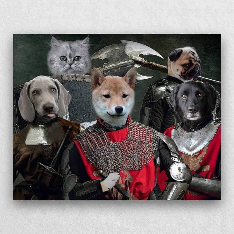 Warrior Family Portrait Of Animals Pet On Canvas ktclubs.com