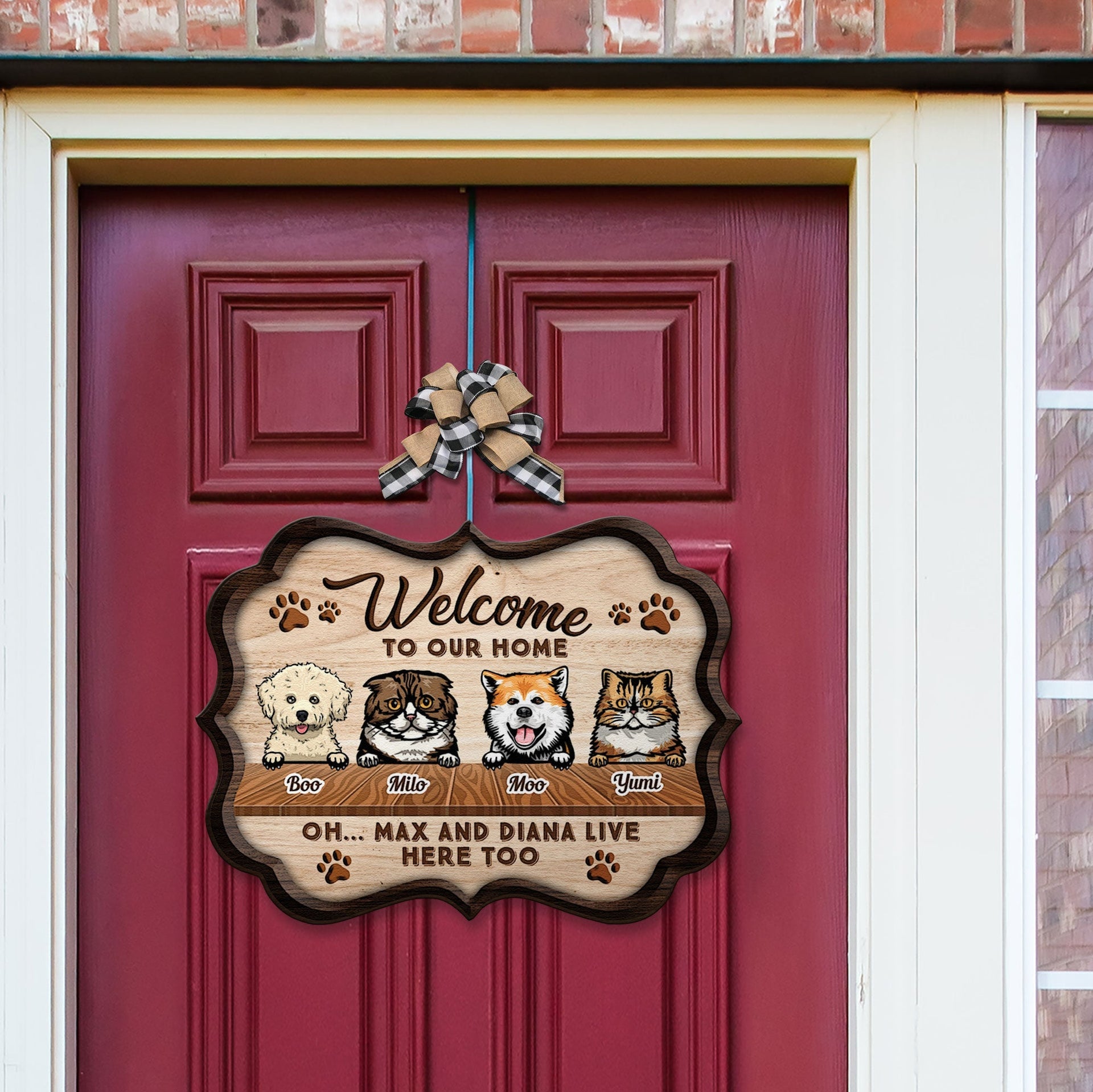 Welcome To Our Home  - Personalized Custom Shaped Wood Sign - Funny, Birthday, Home Decor Gift For Family, Pet Lovers, Pet Owners