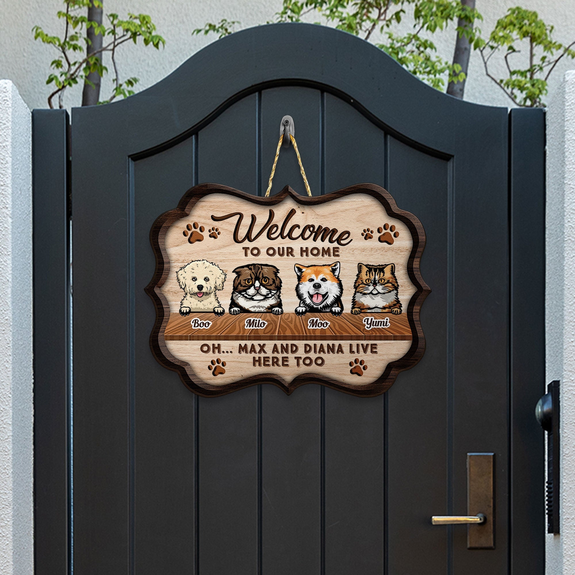 Welcome To Our Home  - Personalized Custom Shaped Wood Sign - Funny, Birthday, Home Decor Gift For Family, Pet Lovers, Pet Owners