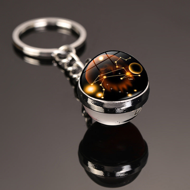 Keychain-12 constellation style glass ball