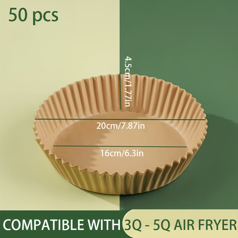 1 Pack/50pcs, Air Fryer Papers, Disposable Air Fryer Supplies, Tray Non-stick Silicone Oil Paper