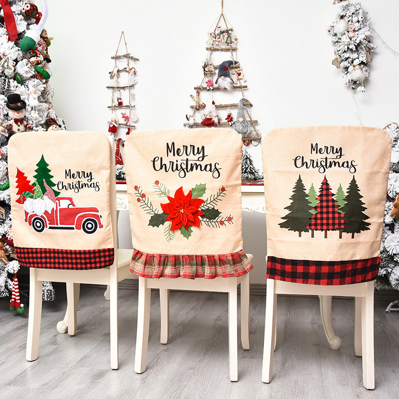 1pc Print Christmas Linen Chair Cover, Chair Cover For Dining Room, Christmas Decorations