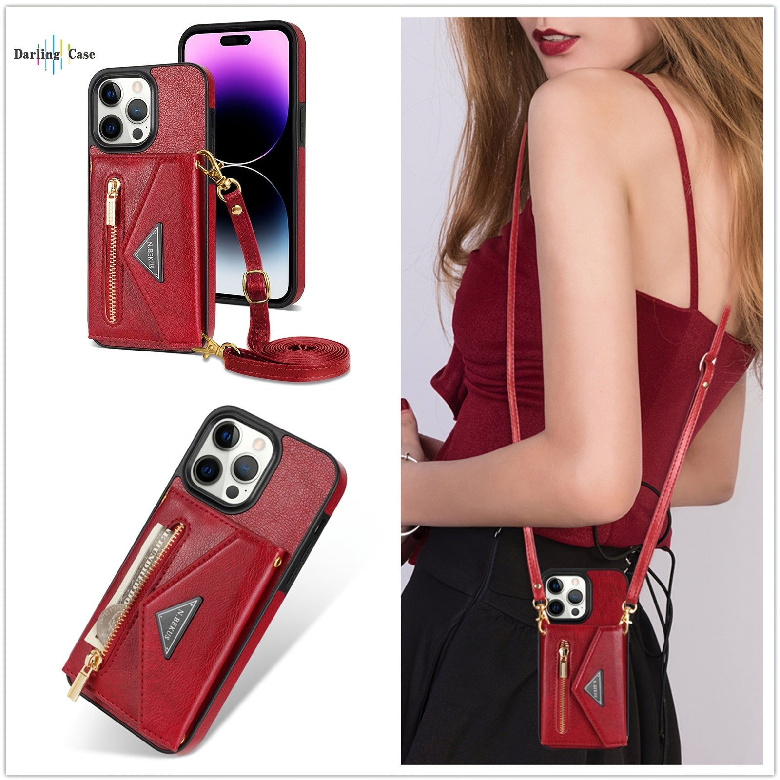 1pc Leather Phone Case, Oblique Strap With Adjustable Shoulder Strap Women's Wallet Phone Cover