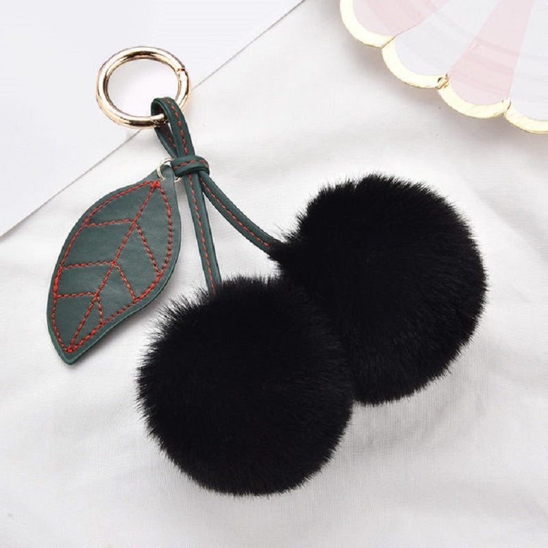 1pc Cute Fluffy Artificial Rabbit Fur Ball Pompom Leaf Keychain