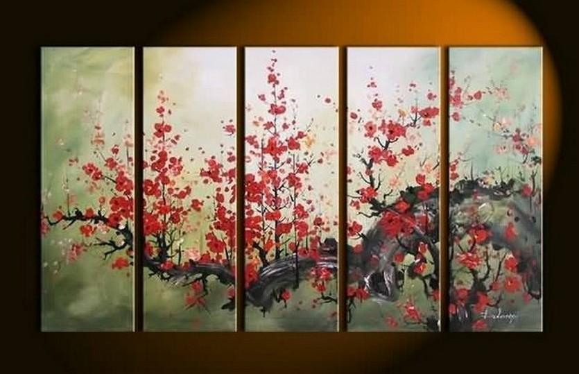 XL Canvas Art, Abstract Art, Abstract Painting, Flower Art, Canvas Painting, Plum Tree Painting, 5 Piece Wall Art, Huge Painting, Acrylic Art, Ready to Hang