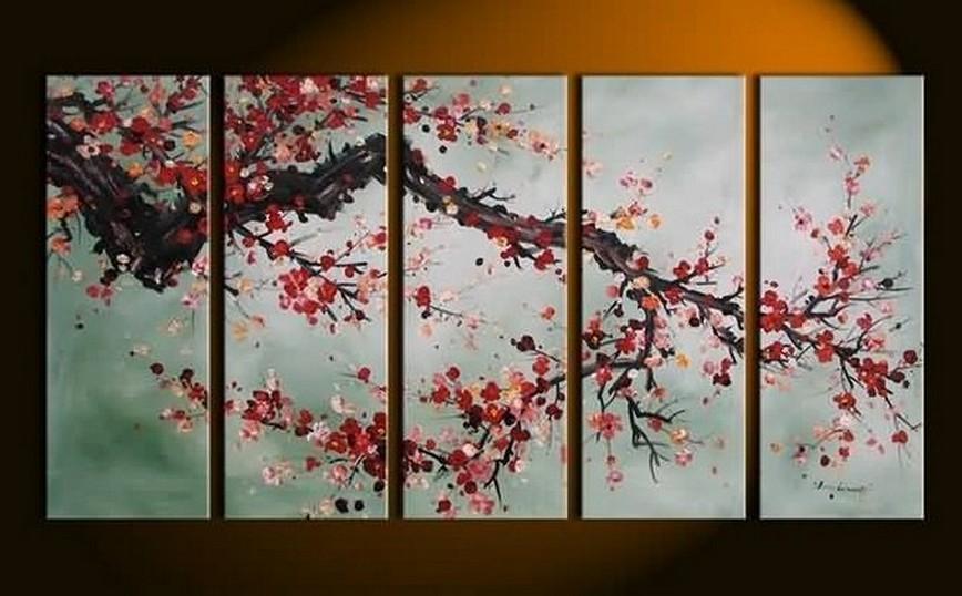 XL Wall Art, Abstract Art, Abstract Painting, Flower Art, Canvas Painting, Plum Tree Painting, 5 Piece Wall Art, Huge Wall Art, Acrylic Art, Ready to Hang