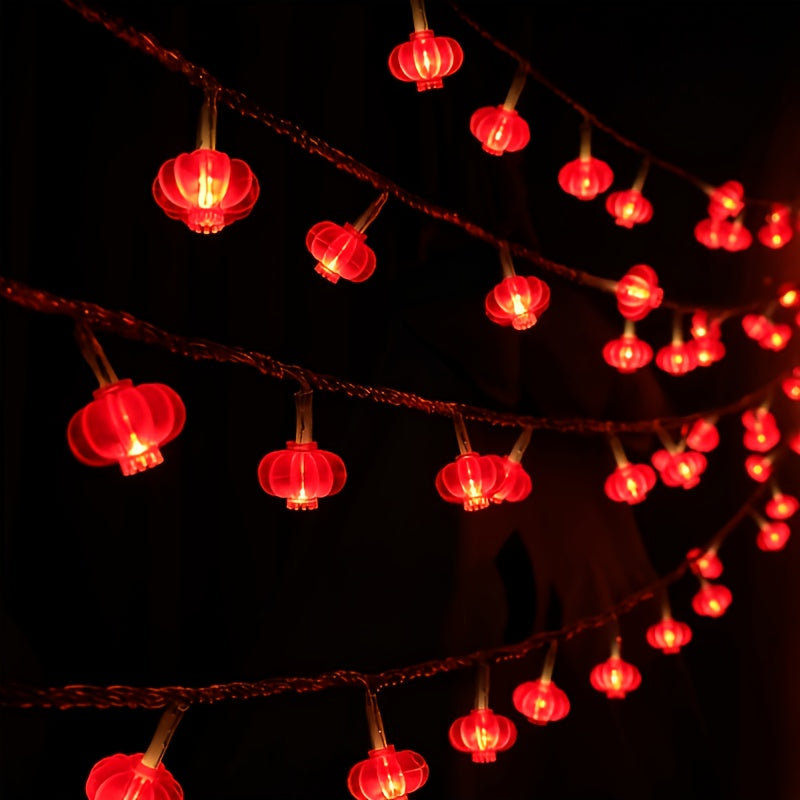 1pc LED Red Lantern String Lights, Chinese Knot Hanging Lights, Chinese New Year Decorative Lights, Festive Lights, 4.9ft/1.5m 10 Lights