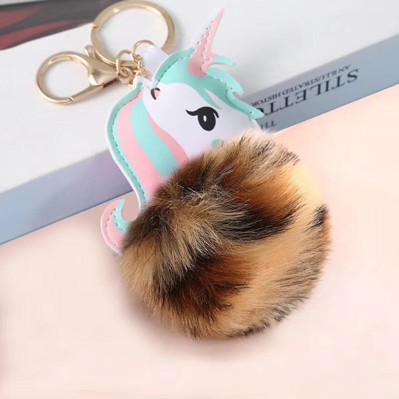 Pu Colorful Unicorn Fur Ball Keychain Bag Pendant Cute Women Girls Accessories Gift