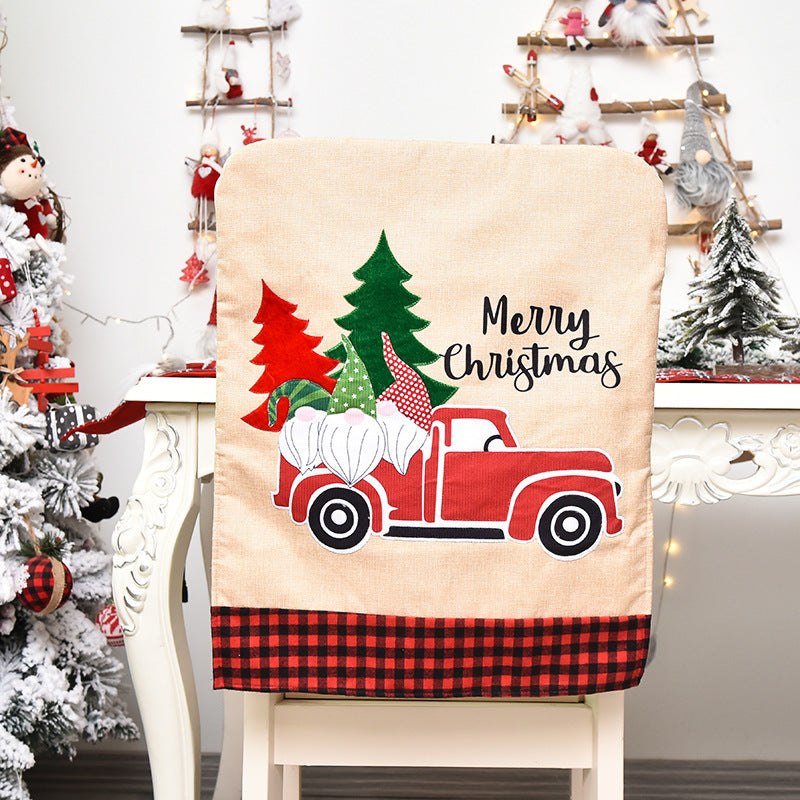 1pc Print Christmas Linen Chair Cover, Chair Cover For Dining Room, Christmas Decorations