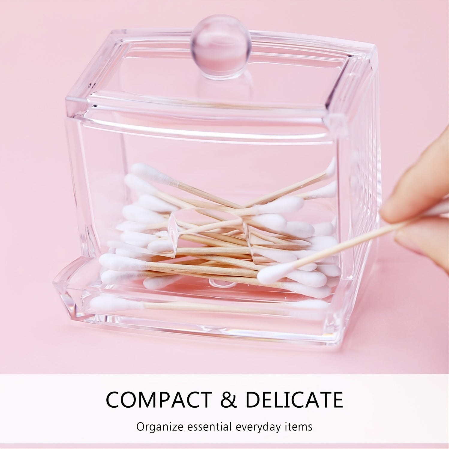 1pc 3.5*3.5in Acrylic Cotton Swabs Storage Holder, Cotton Swabs Box, Cotton Pads Holder