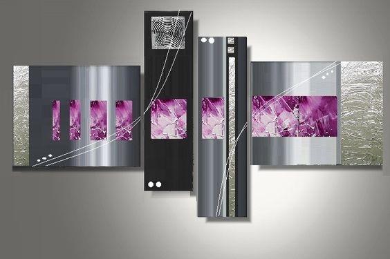 Black, Purple and Silver, Abstract Painting, Abstract Painting on Canvas, Bedroom Wall Art Ideas, Acrylic Painting on Canvas, 4 Piece Wall Art