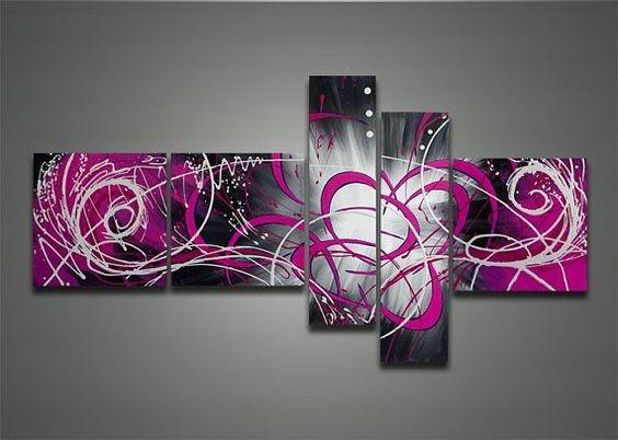 Purple and Black Abstract Art, Abstract Painting, Huge Wall Art, Acrylic Art, 5 Piece Wall Painting, Hand Painted Art, Group Painting