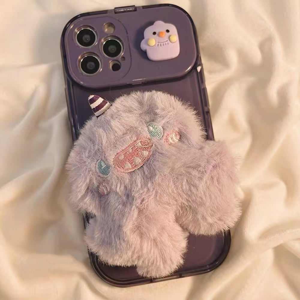 Cute Fluffy Little Blue Fur Ball Monster With A Mirror Mobile Phone Case