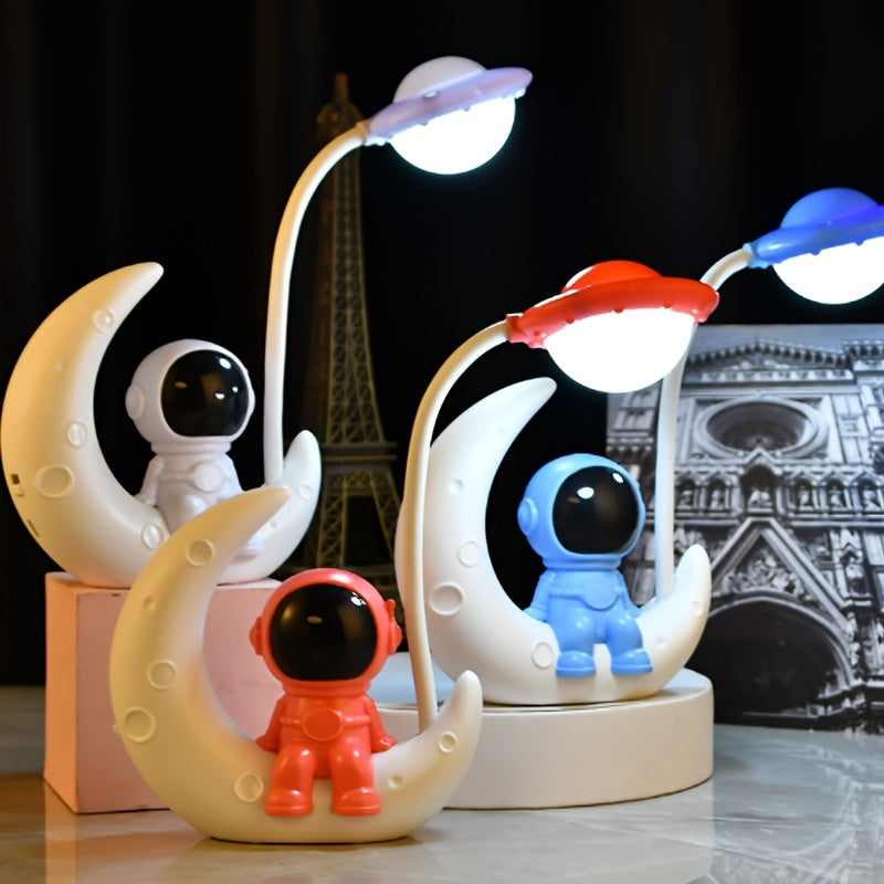 Christmas Lights, Christmas Decoration Cartoon Spaceman Astronaut Eye Protection Desk Lamp-Cartoon Moon Lamp Led Learning Eye Protection Rechargeable Desk Lamp Wireless Bedside Lamp Cute Creative Children Night Lamp