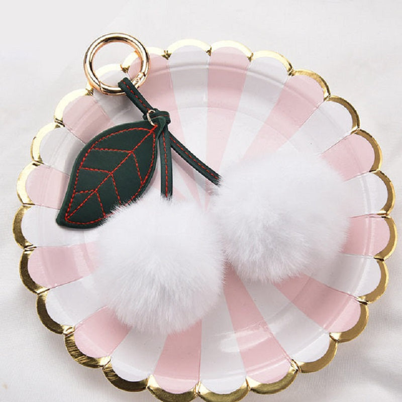 1pc Cute Fluffy Artificial Rabbit Fur Ball Pompom Leaf Keychain