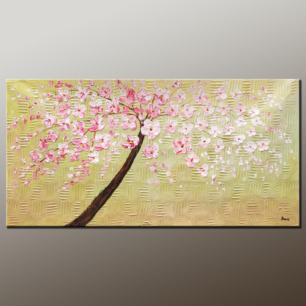 Modern Art, Contemporary Art, Tree Painting, Oil Painting, Flower Painting, Bedroom Wall Art, Heavy Texture Painting, Bedroom Wall Art, Canvas Art