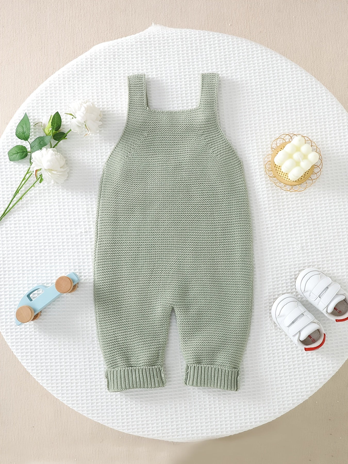 Unisex Baby Knit One Piece, Heart Pattern Overalls, Knit Bib Pants, Sleeveless Jumpsuit For Winter Baby Clothes