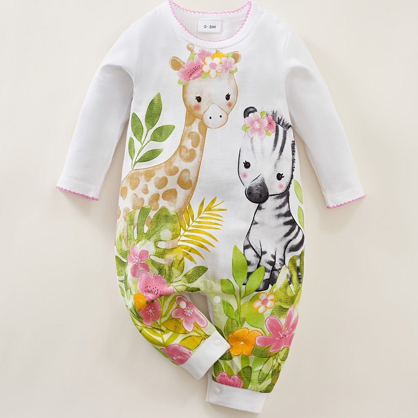 Toddler Newborn Baby Girls Romper Cartoon Giraffe Zebra Printed Jumpsuit