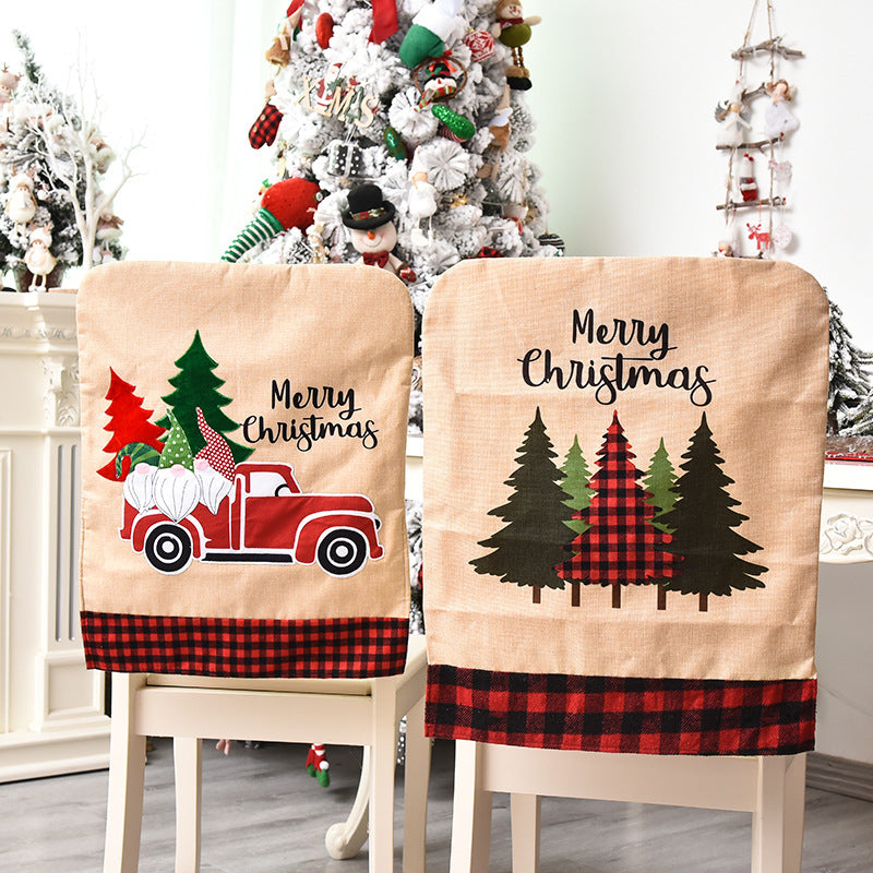 1pc Print Christmas Linen Chair Cover, Chair Cover For Dining Room, Christmas Decorations