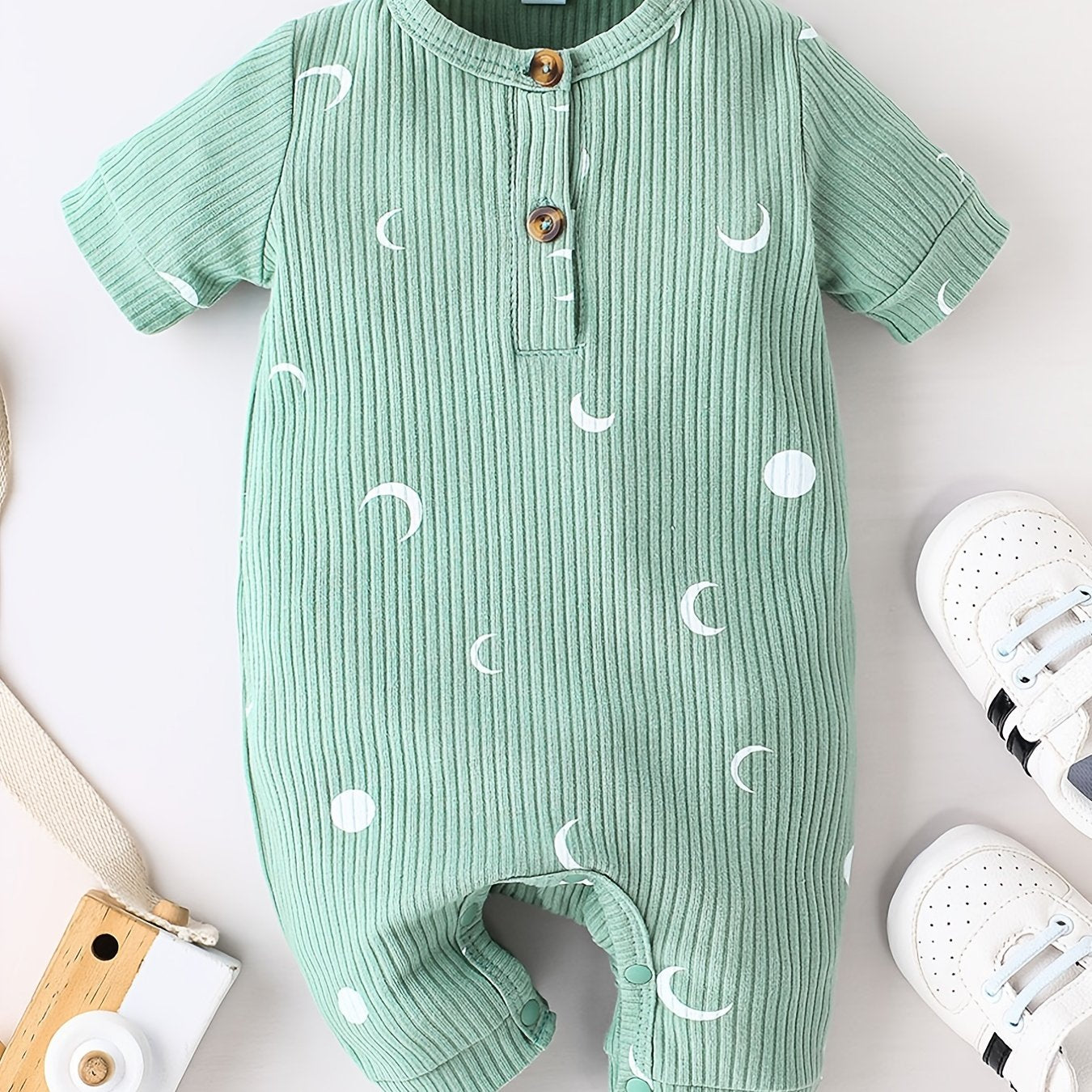 Unisex Baby Short Sleeve Ribbed Romper, Moon Print Bodysuit Onesie, Baby Clothes Baby Layette Sets