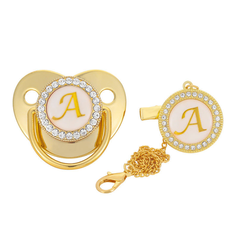 Golden 26 Letter Baby Pacifier With Rhinestone