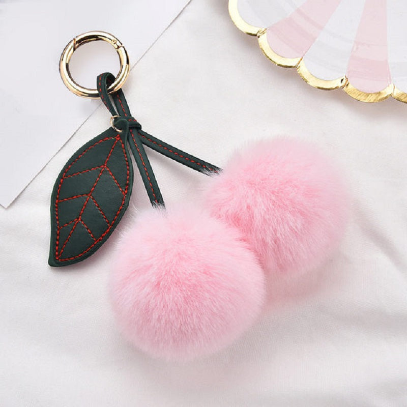 1pc Cute Fluffy Artificial Rabbit Fur Ball Pompom Leaf Keychain