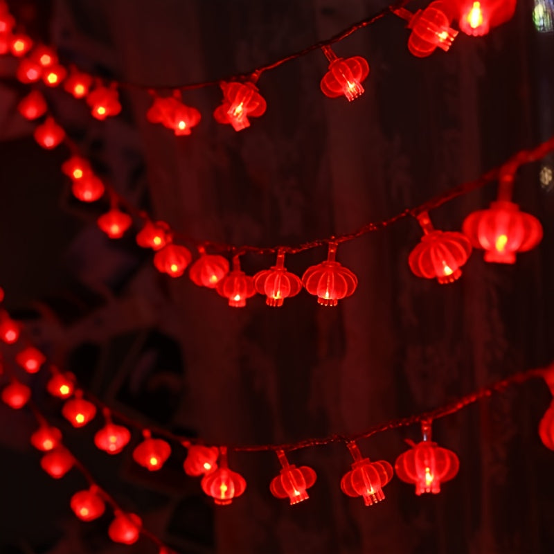 1pc LED Red Lantern String Lights, Chinese Knot Hanging Lights, Chinese New Year Decorative Lights, Festive Lights, 4.9ft/1.5m 10 Lights