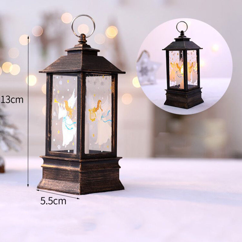 1pc Christmas Lantern Decoration, Vintage Style Hanging Electric Candle Oil Lamp, Christmas Ornaments For Tables & Desks, Holiday Home Decor