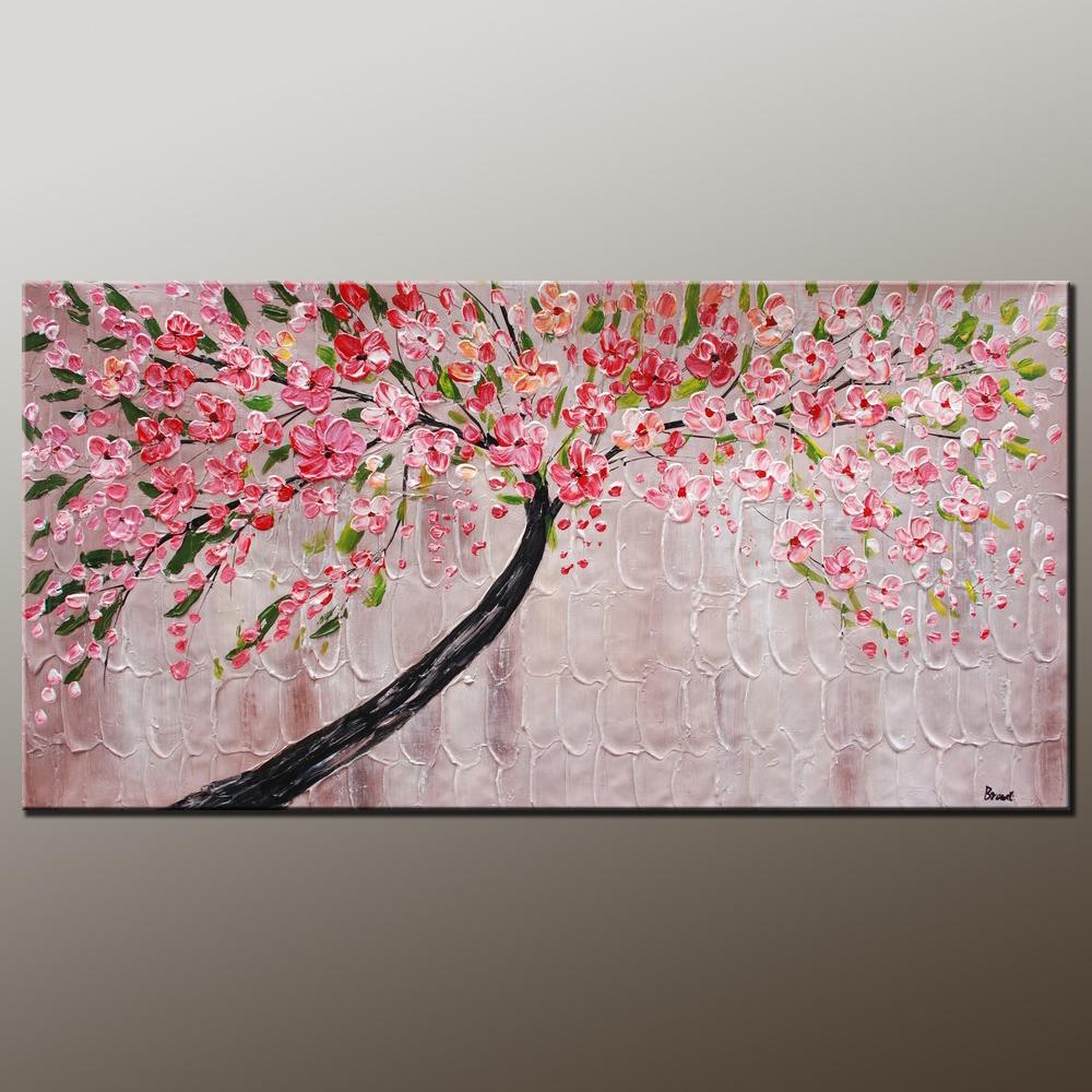 Modern Art, Contemporary Art, Tree Painting, Oil Painting, Flower Painting, Bedroom Wall Art, Heavy Texture Painting, Bedroom Wall Art, Canvas Art