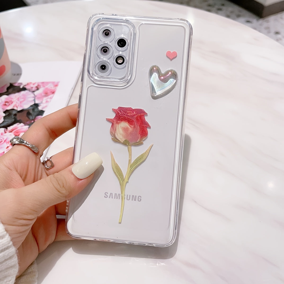 Rose Phone Case With 3D Heart