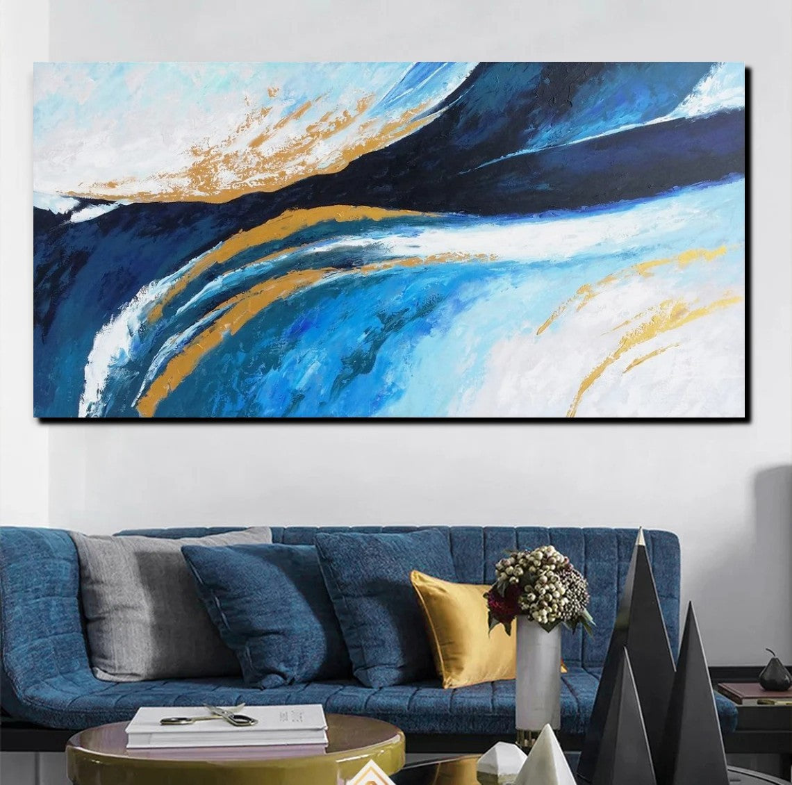 Living Room Wall Art Paintings, Blue Acrylic Abstract Painting Behind Couch, Large Painting on Canvas, Buy Paintings Online, Acrylic Painting for Sale