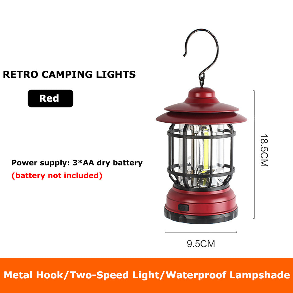 Portable Retro Camping Lantern Battery/USB Rechargeable Handle Flashlight