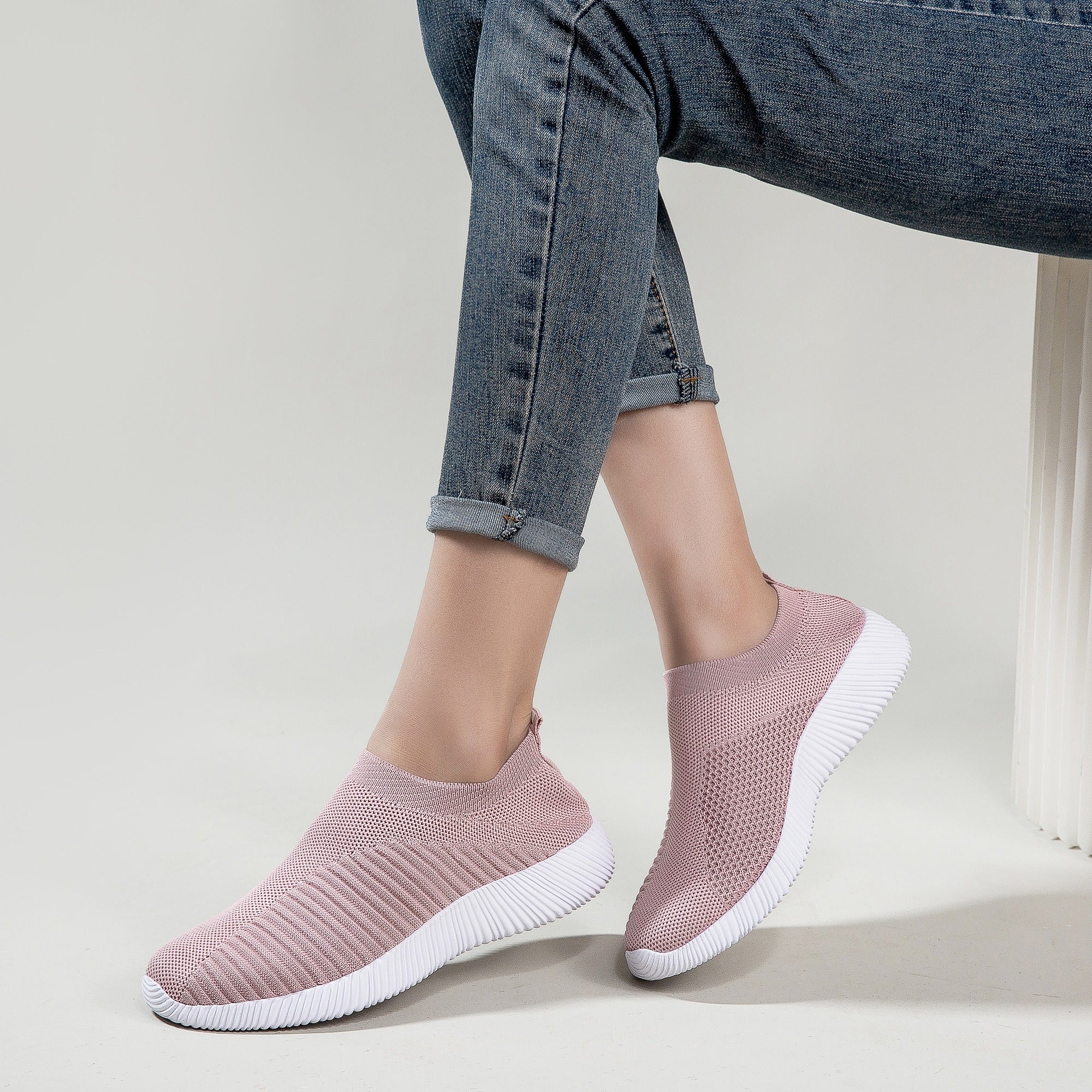 Women's Solid Color Casual Shoes, Lightweight Breathable Slip On Socks Shoes, Low Top Sneakers